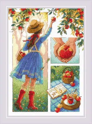 Produktbild von Riolis Kreuzstich Stickpackung "Apfeltag", Zählmuster, 21x30cm