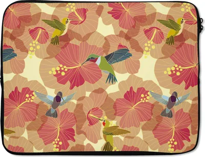 Produktbild von MuchoWow® Laptop Hülle 17 Zoll Laptoptasche Vogel - Blume - Muster - Kolibri - Zipper - Schutzabdeckung