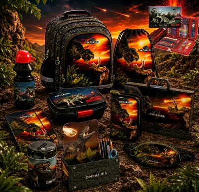 Produktbild von 12in1 Dinosaurier SCHULRUCKSACK SCHULRANZEN Set Ranzen Federmäppchen Turnbeutel fur jungen T-REX DINO Tyrannosaurus