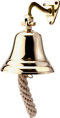 Produktbild von Schiffsglocke Messing gold mit Wandhalter & Bändsel Ø: 10cm leichte Ausführung