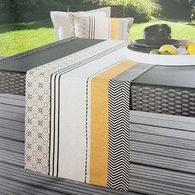 Produktbild von 40 x 140 cm Tischläufer Baumwolle abwaschbar Rechteckig Outdoor Indoor Gestreift