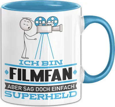 Produktbild von Filmfan Geschenk Tasse Ich Bin Filmfan Aber Sag Doch Einfach Superheld Lustige Geschenkdiee für Filmfan Kaffee-Becher (Blau)
