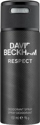 A product shot of a David Beckham Respect Deospray can.