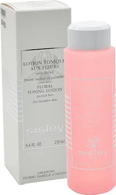 A product shot of a Sisley floral toning lotion bottle and its packaging.