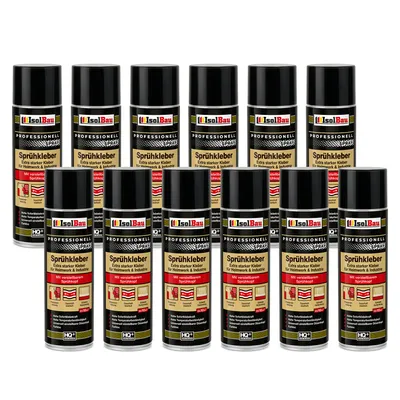 Produktbild von Isolbau Sprühkleber - 12 x 500 ml Extra starker Kleber für Heimwerk & Industrie - Klebe-Spray für Schaumstoff, Holz, Stoff, Leder, Filz uvm