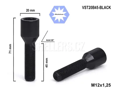 Obrázok produktu pre Skrutka M12x1,25x45 s vnútorným polygónom, VST20B45-BLACK, Ø 20 mm, výška 71 mm
