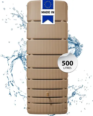 Image de 4rain récupérateur d'eau mural SLIM 330L sable avec robinet PE imitation laiton - Compact et élégant pour une collecte efficace