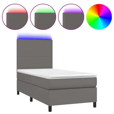 Produktbild von vidaXL Boxspringbett mit Matratze & LED Grau 90x190 cm Kunstleder