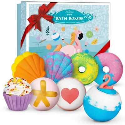 Immagine prodotto di Set regalo di 8 bombe da bagno vegane per donne e bambini, con 8 profumi diversi e decorazione a forma di fenicottero