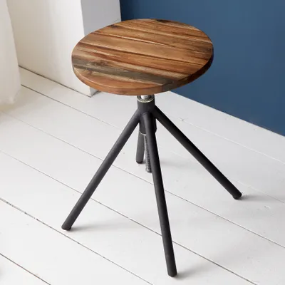 Produktbild von riess-ambiente Höhenverstellbarer Sitzhocker FACTORY Akazie verwittert Industrial Design Holzhocker Hocker