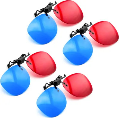 Produktbild von PRECORN 4er Set 3D Brillen Clip-On 3D Brille in rot/blau 3D-Anaglyphenbrille für Brillenträger - Perfekt für 3D Filme, 3D PC-Spiele, 3D Bilder, 3D Video (YouTube), 3D Projektionen und vieles mehr