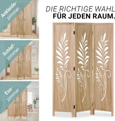 Produktbild von Homestyle4u Paravent Raumteiler 3 teilig Holz Trennwand Natur Sichtschutz Indoor faltbar Indoor