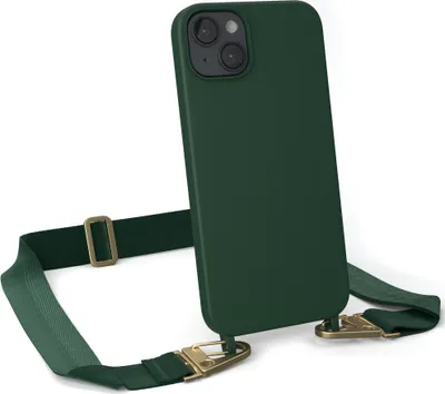 Produktbild von EAZY CASE Handykette Silikon mit Clips 2 in 1 kompatibel mit Apple iPhone 14 Plus Handyhülle mit Kordel, Hülle mit Band, Kette, Grün - Clips Gold