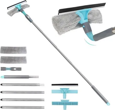 Produktbild von Famanu Teleskopisches Fensterreinigungsset (170 cm) - 2-in-1 mit Silikonlippe und Mikrofasertuch