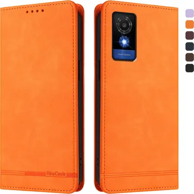 Produktbild von Hülle für TCL 501, Retro Kunstleder Ständer Klapphülle mit Kartenfächer und Magnetische Orange