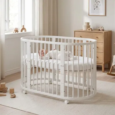 Produktbild von Wachsendes Kinderbett 3in1 oval + Matratze New Baby weiß
