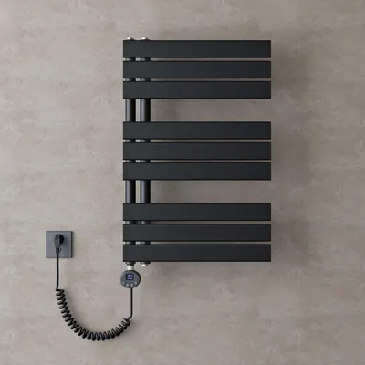 Image de doporro Radiateur de Salle de Bain Sèche-Serviette 76x50cm avec Résistance Chauffante Noir 600W Radiateur à Eau Chaude Gris Noir Design FN