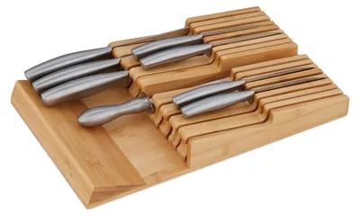 Produktbild von Messerblock Messerhalter Messerorganizer - Liegend - 16 Messer - Bambus - Naturfarben - Für Schublade und Arbeitsplatte