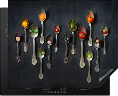 Produktbild von KitchenYeah© Herdabdeckplatte Löffel - Gesund - Stilleben , 65x52cm, Küche Deko, Glaskeramikkochfeld Herdabdeckung, Abdeckplatte fùr Kochfeld
