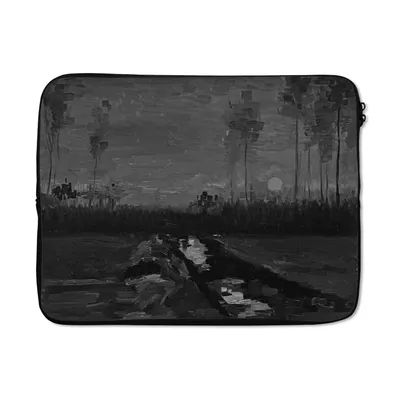 Produktbild von MuchoWow® Laptop Hülle 17 Zoll Laptoptasche Landschaft in der Dämmerung - Vincent van Gogh - Schwarz und weiß - Zipper - Schutzabdeckung