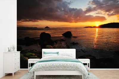 Produktbild von MuchoWow® Fototapete für Wohnzimmer oder Schlafzimmer Wandtapete Vinyl Motivtapete Schöner Sonnenuntergang über Naoshima in Japan - 330x220 cm - Fototapeten