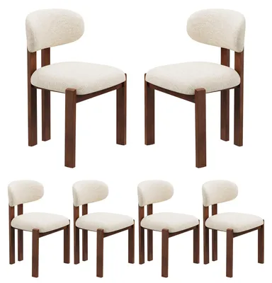 Image de Lot de 6 chaises de salle à manger en chenille,bois massif marron, assise confortable,style nordique,beige