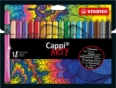 Obrázek produktu pro Plstěné pero s kroužkem na víčku - STABILO Cappi - ARTY - 18 balení - s 18 různými barvami
