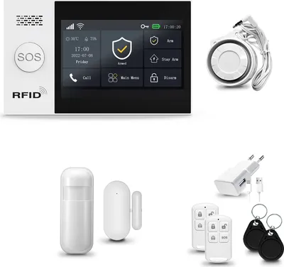 Produktbild von HUXGO HXA007 WiFi + GSM 4G LTE Alarmanlage Haus mit Bewegungssensor und Tür-Fenstersensor + Sirene, Alarm für Wohnung, Garage, Smart Home, TUYA App