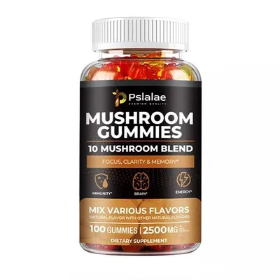 Productafbeelding van Paddenstoelgummies 2500 mg (100 gummies) – Voedingssupplement: hersenen, zenuwstelsel, gezondheid, geheugen, focus, immuunsysteem