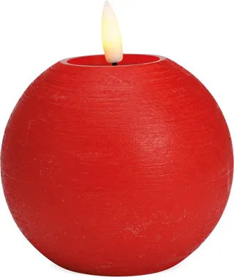 Image de Bougie sphérique LED cire véritable vacillante, Ø 10x9 cm, rouge