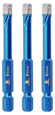 Zdjęcie produktu dla Zestaw wierteł diamentowych, 3 sztuki, 6 mm, trzpień sześciokątny, do wiercenia w ceramice, granicie, szkle i marmurze
