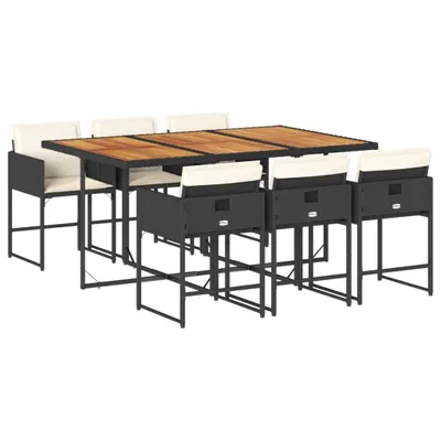 Produktbild von 7-tlg. Garten-Essgruppe mit Kissen Schwarz Poly Rattan