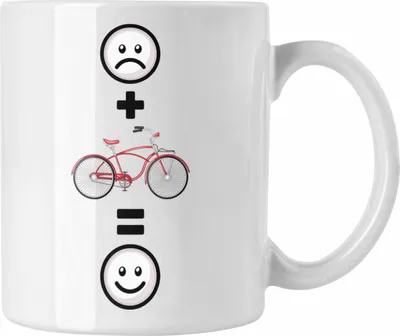 Produktbild von Trendation - Fahrrad Tasse Geschenk für Fahrradfahrer Lustige Geschenkidee :( + Fahrrad = :) (Weiß)