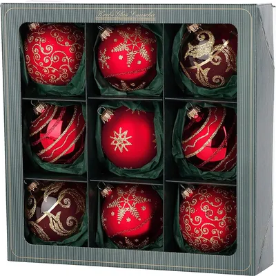 Produktbild von Christbaumkugeln Weihnachtskugeln Glas Ø 8 cm 9 Stück rot