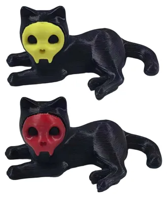 Produktbild von Katzen-Stifthalter, 3D-gedruckte schwarze Katzenfigur mit abnehmbarer Totenkopfmaske für Schreibtisch, Zuhause oder Halloween.