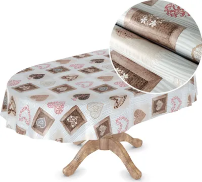 Produktbild von Tischdecke Wachstuch MIMOSA Retro Beige Robust Wasserabweisend Oval Breite 140 cm Länge 180 cm