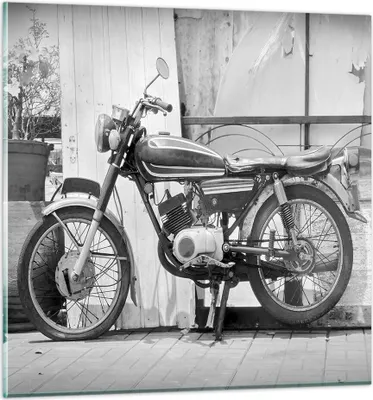 Produktbild von Bilder auf glas - Einteilig - Alt Motorrad Schwarz und Weiß - 40x40cm - Glasbilder - Wandbilder - Bilder - Wanddekoration aus Glas - Glas Bilder - Wandbild auf Glas - GAC40x40-4487