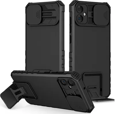 Image de Étui pour Samsung Galaxy A05 étui de protection militaire double couche avec support et protection coulissante de l'appareil photo noir