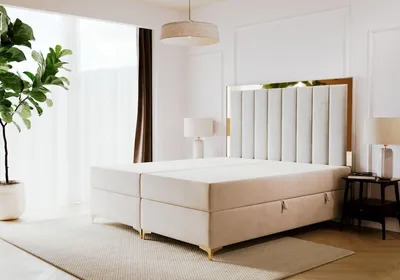 Obrázek produktu pro Nábytkový balíček postel 160x200 cm s postelovým podstavcem, skříňová postel s taštičkovou matrací, elegantní potah z látky Magic Velvet, kolekce Bahama, béžová barva