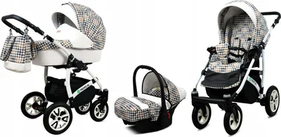 Produktbild von BabyLux® Tropical | 3in1 Kinderwagen Set | Gold Houndstooth | Kombikinderwagen | Kinderwagenset
