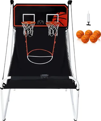 Obrázek produktu pro SucceBuy Skládací basketbalová arkáda, halový sport pro 2 hráče, 5 míčů, 8 režimů, tabule, pumpa, pro děti i dospělé (černobílá)