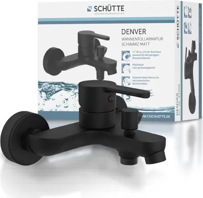 Produktbild von SCHÜTTE Design Wannenarmatur DENVER, Badewannenarmatur mit 1/2" Brauseanschluss, Einhebelmischer Bad Schwarz matt