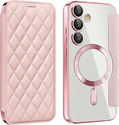 Image de Pour Samsung Galaxy S24 FE 360 degrés Full Body Magsafe RFID anti vol de données Housse en cuir synthétique Rose