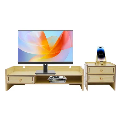 Produktbild von Computertische 48.5*20*13.5cm Monitorhalterungen Desktop-Monitorständer (Lichte Holzfarbe)