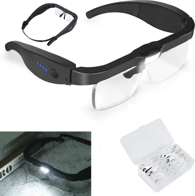 Produktbild von Lupenbrille mit Licht LED Kopflupe Kopfbandlupe Stirnlupe Brillenlupe mit Beleuchtung 5 Linsen 0.75-1.25-2-3-4X für Reparatur Juweliere Nähen Handwerk