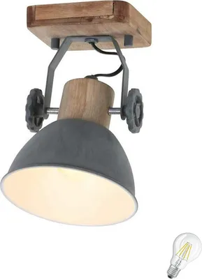 Produktbild von STEINHAUER 7968GR Deckenlampe Holzoptik Grau Deckenspot Vintage Deckenleuchte Industrie Strahler Spot Lampe Edison Leuchte Retro LED