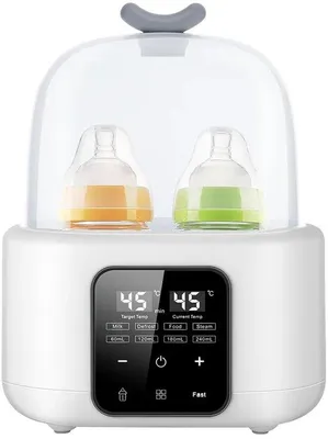 Image de Chauffe-biberons électrique avec minuterie, réglage de la température et affichage LED ; permet de réchauffer des biberons et de stériliser deux biberons à la fois (blanc).