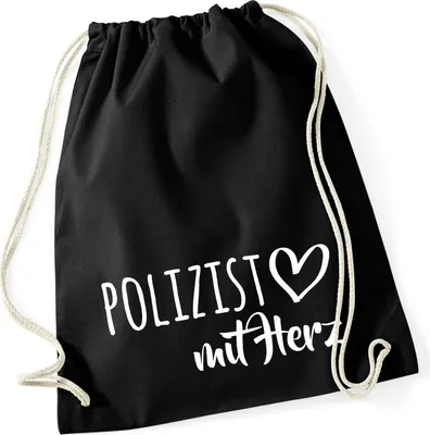 Produktbild von Huuraa Turnbeutel Polizist mit Herz 12 Liter Black Baumwolle Rucksack Geschenkidee