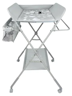 Produktbild von Wickeltisch mit Aufbewahrungskorb, Sicherheitsgurt und 4 Rollen mit Bremsen, höhenverstellbar in vier Positionen, 80 x 58 x 90 cm (Hellgrau)