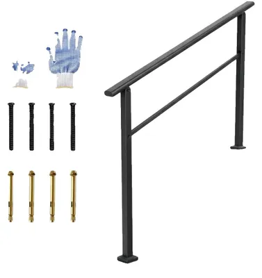Image de Escalier, réglable, en aluminium, résistant aux intempéries, noir, 4 marches - 1 pièce